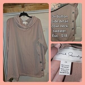 French Laundry Blush Cowl Neck Sweater with Button Accents